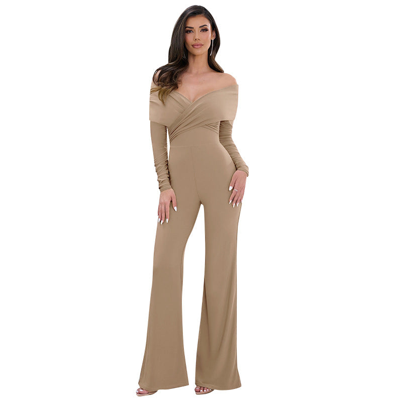Dame elegant jumpsuit med off-shoulder design og vidde ben Stilla
