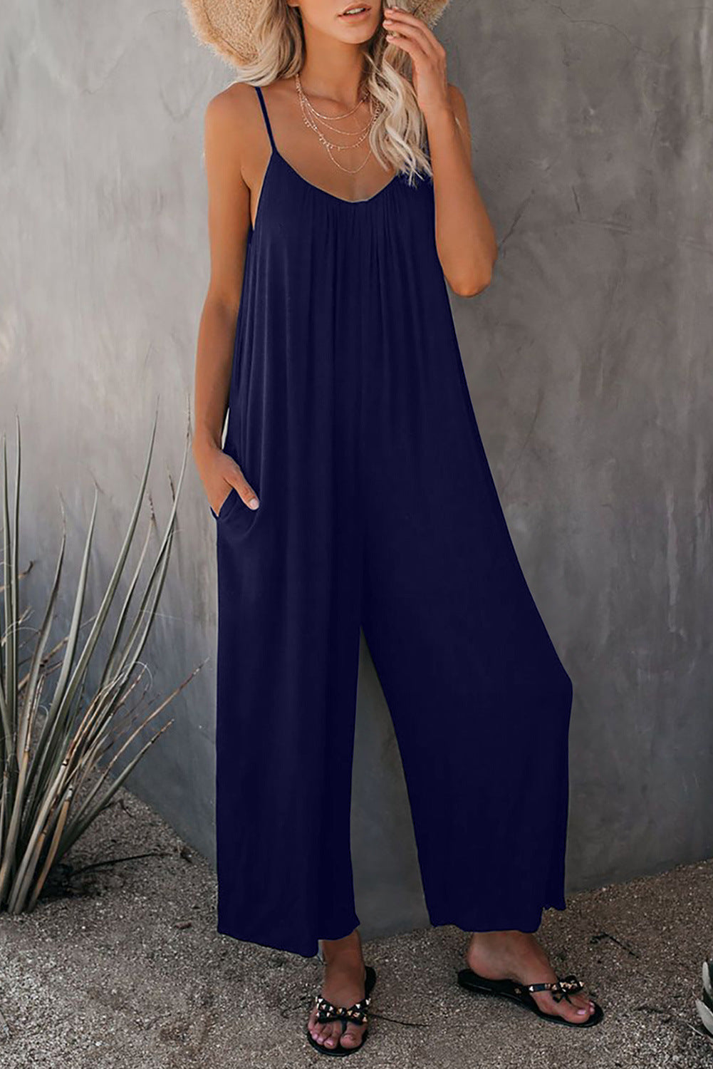 Dame Casual Bomulds-Jumpsuit med Spaghetti-stropper og sidelommer Stilla