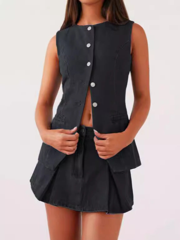 Dame Denim Latzbluse i moderne snit med praktiske lommer Stilla