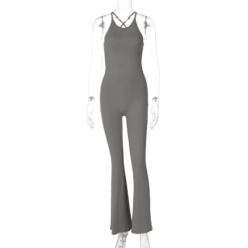 Dame Elegant Flared-jumpsuit med justerbare stropper og flot rygudskæring Stilla