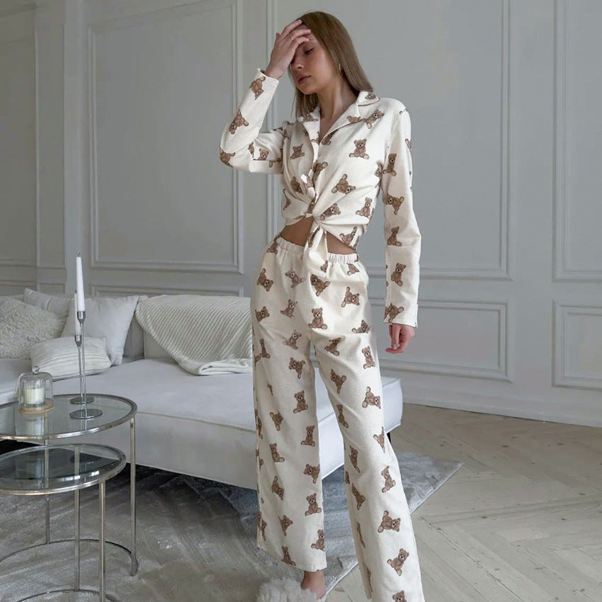 Dame Kramme Pyjama-sæt med knapbluse og lange bukser Stilla