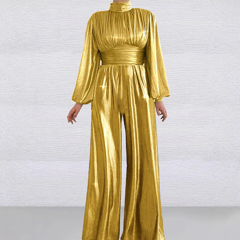 Dame Glamourøs Jumpsuit med Ballonærmer og Høj Krave Stilla
