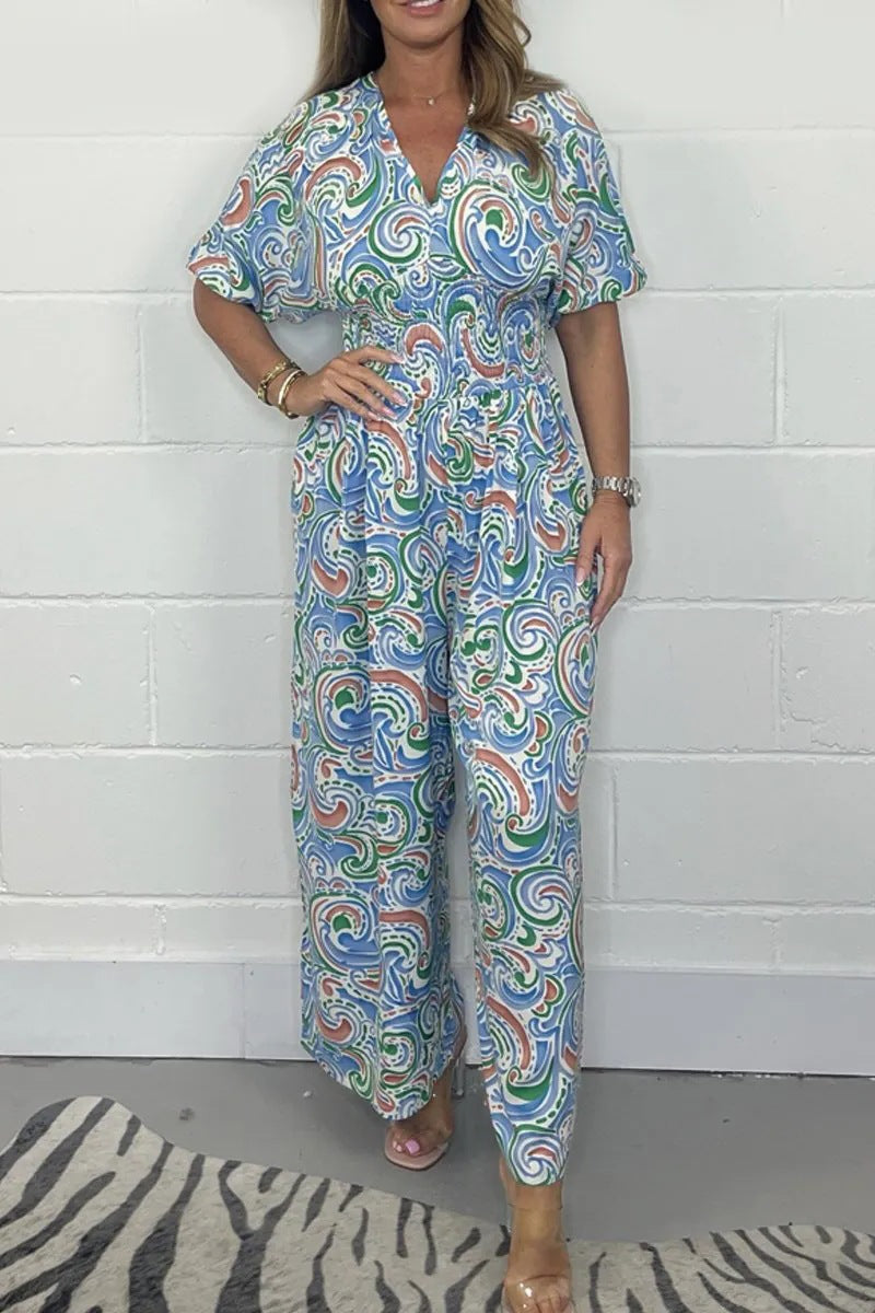Dame Elegant Jumpsuit med brede ben og dyb V-hals Stilla
