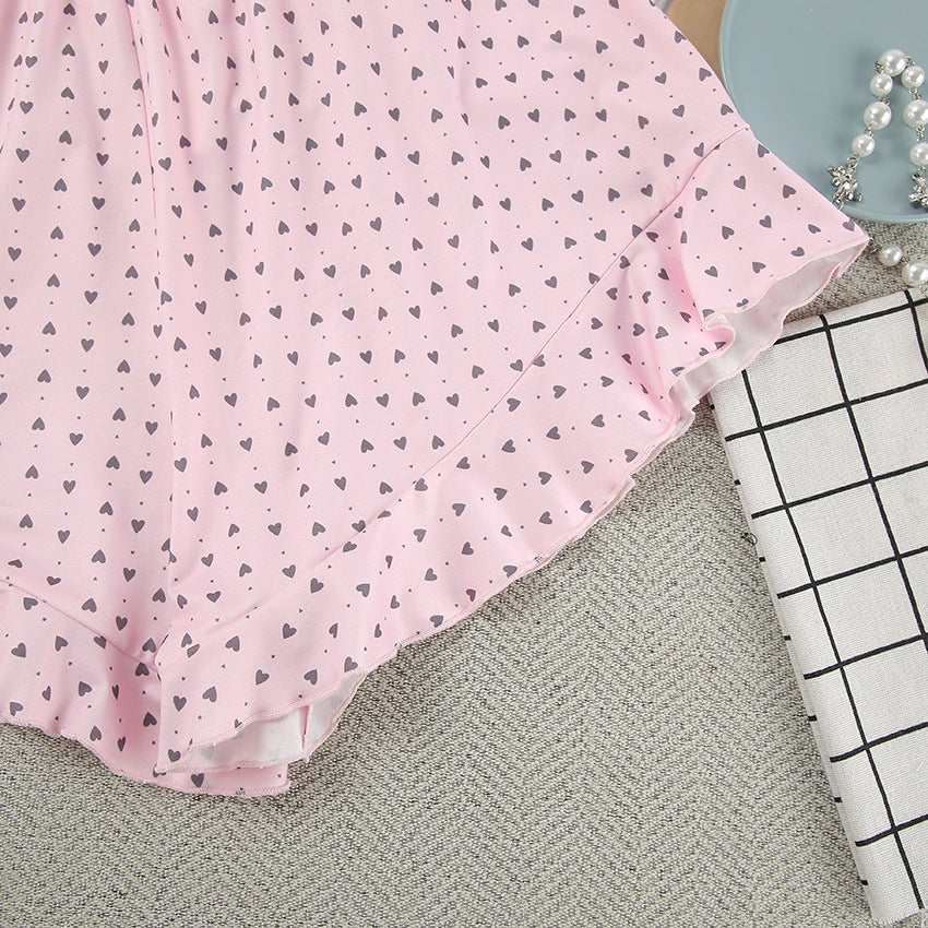Dame let pyjamasæt med flæse detaljer og elastisk bånd Stilla