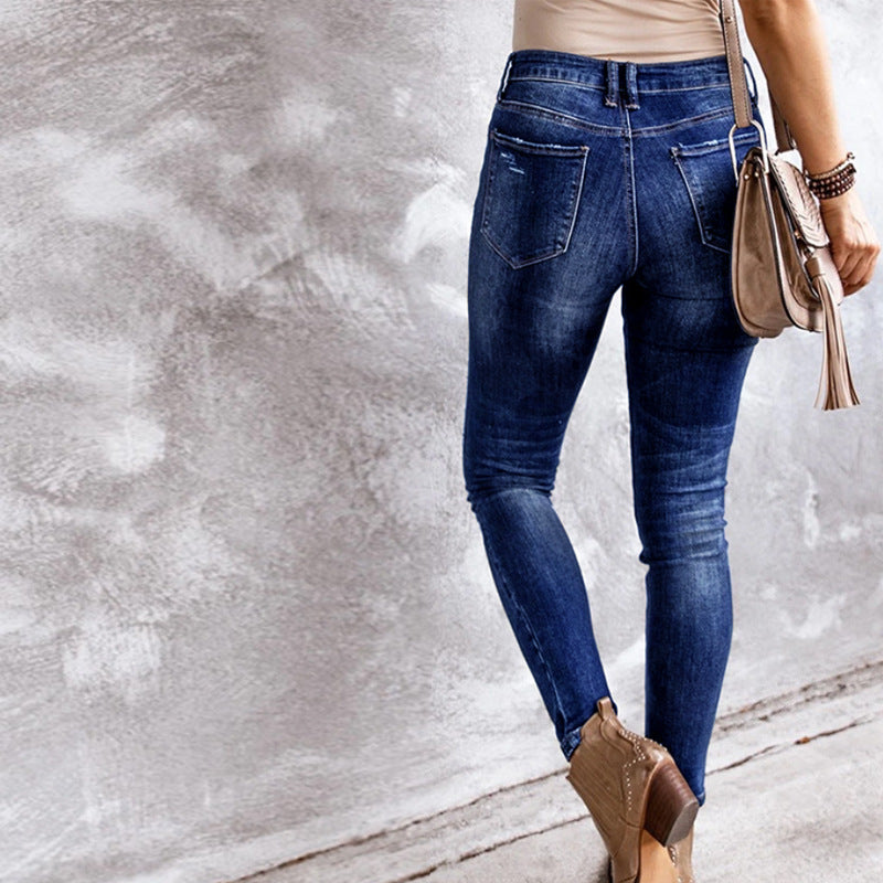Dame Ripped Skinny Jeans med høj talje og afslappet pasform Stilla