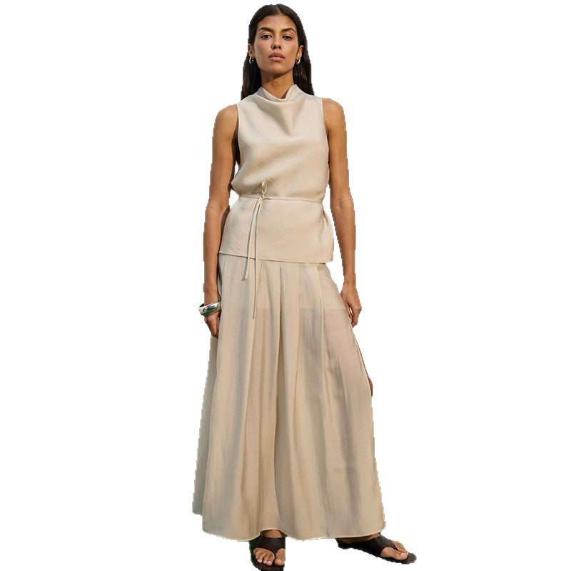 Dame Elegant Chiffon-Maxikjole med fin taljebælte og flydende snit Stilla