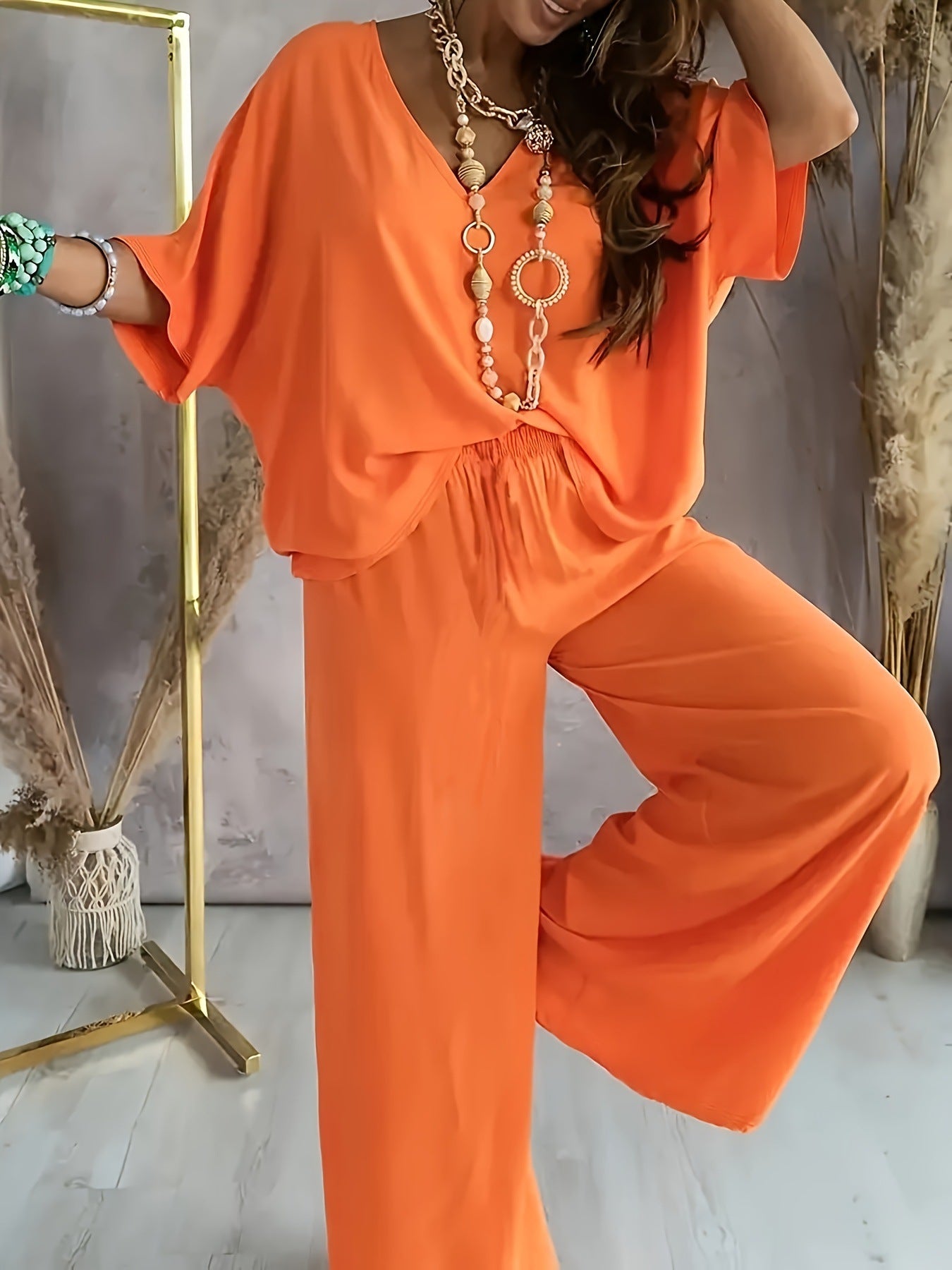 Dame afslappet og luftig to-delt sæt med vidde ben Stilla