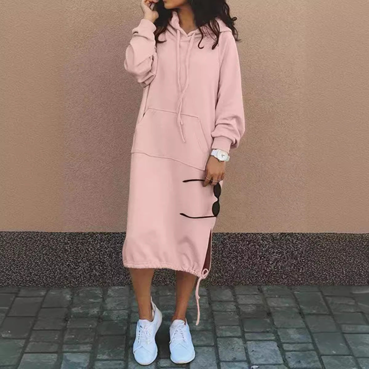 Dame Casual Hoodie Kjole med justerbar snøre-bund Stilla