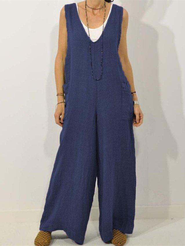 Dame Løs Bredbens Jumpsuit med Lommer Stilla