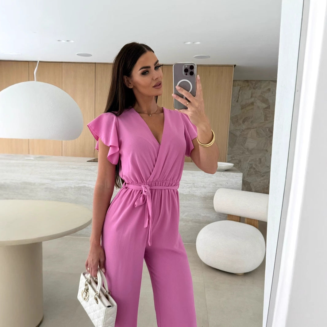 Dame elegant jumpsuit med indviklet udseende og flæseærmer Stilla