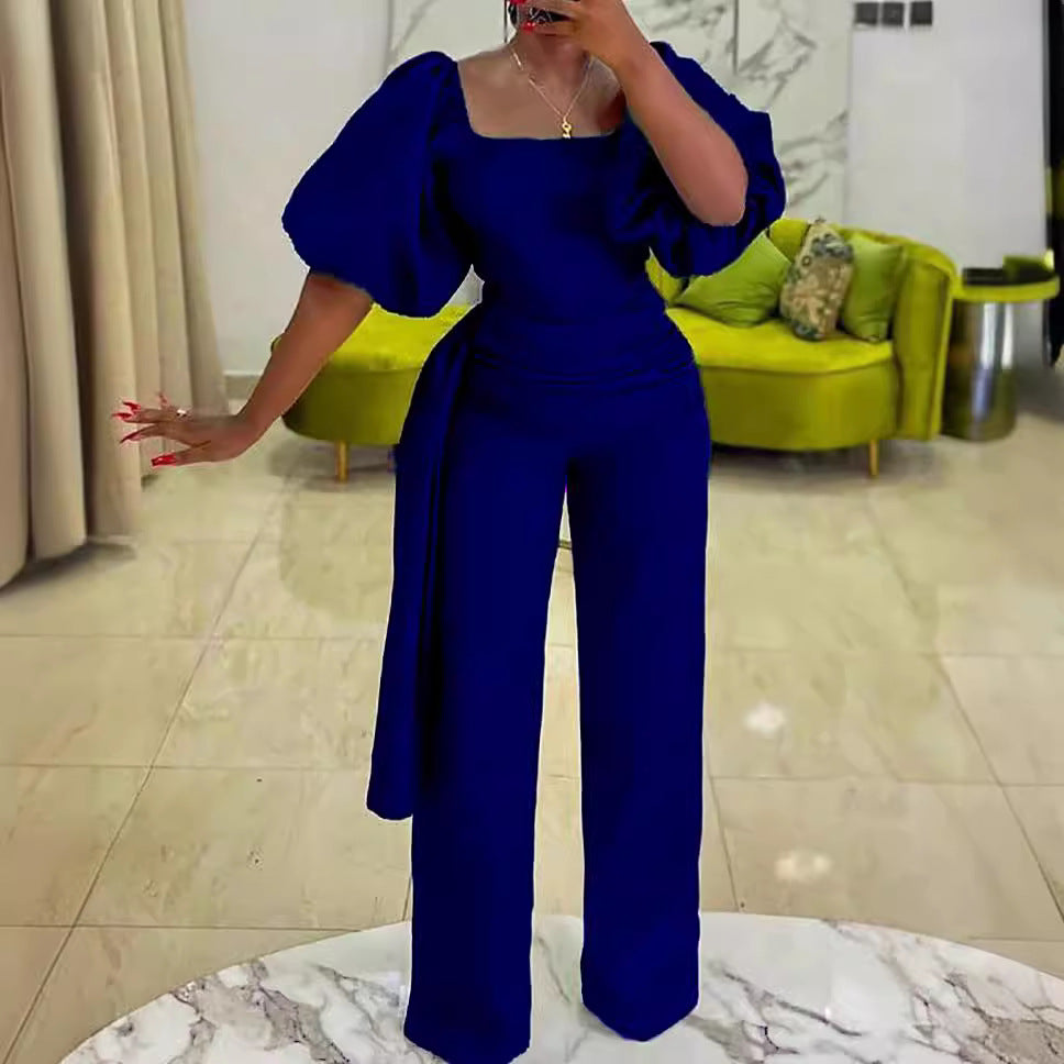 Dame Elegant Jumpsuit med voluminøse ærmer og flot taljebælte Stilla