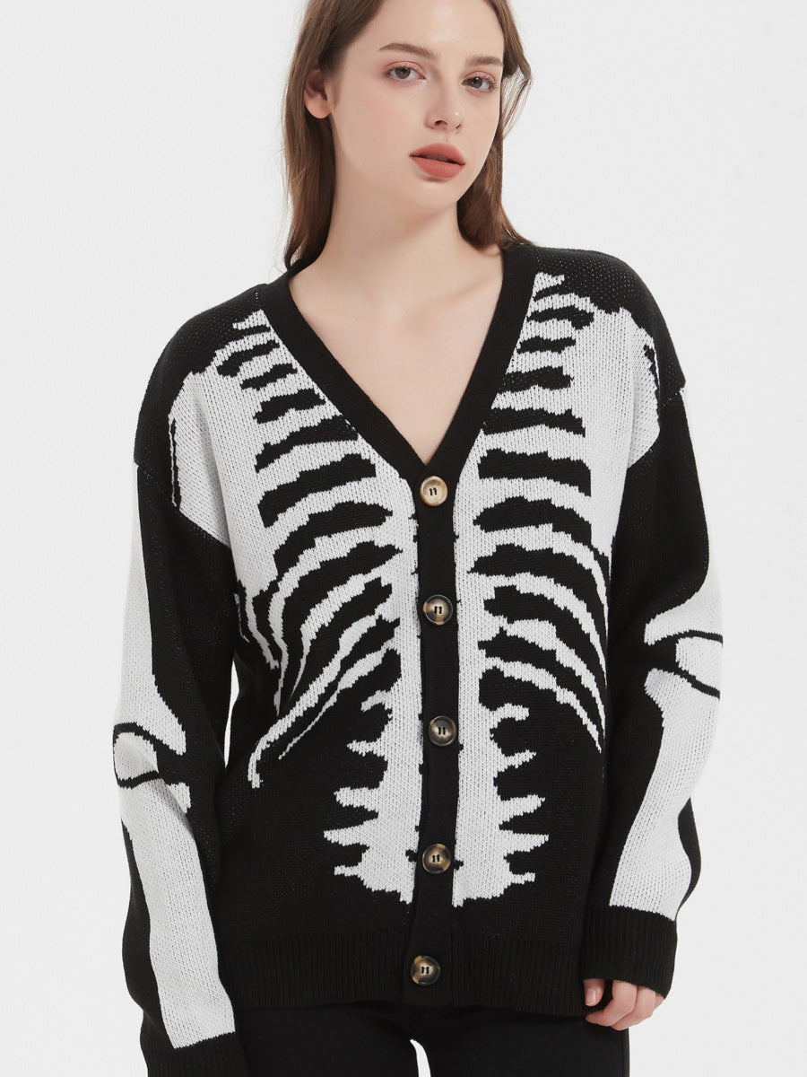 Femme Graphic Skeleton Strikjakke Stilla
