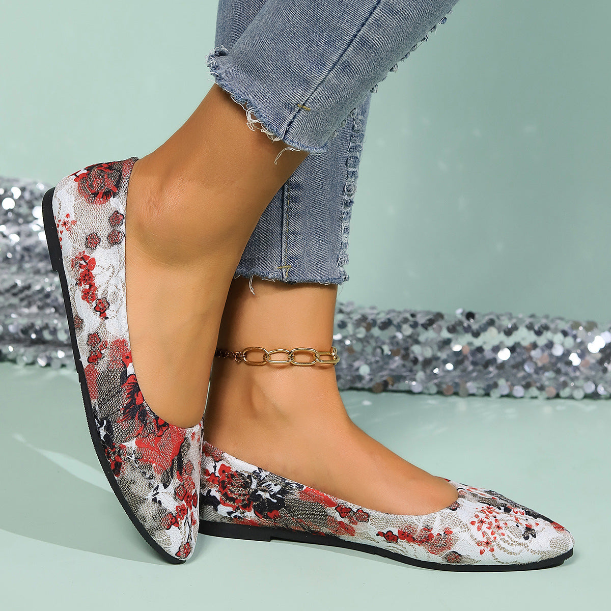 Dame elegante Ballerina-sko med blomstret design og behageligt polstret indersål Stilla