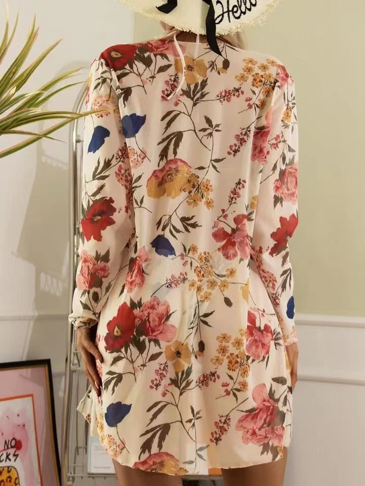 Dame Badetøjssæt med blomster kimono og blomstrende bikini Stilla