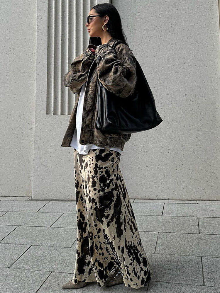 Dame A-linje nederdel med stilfuld dyreprint Stilla