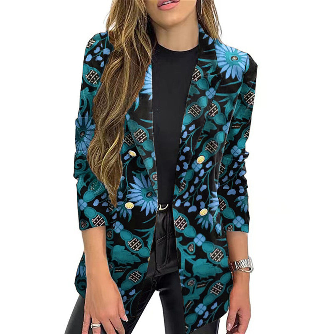 Dame blazer med blomster mønster og elegante knapper Stilla