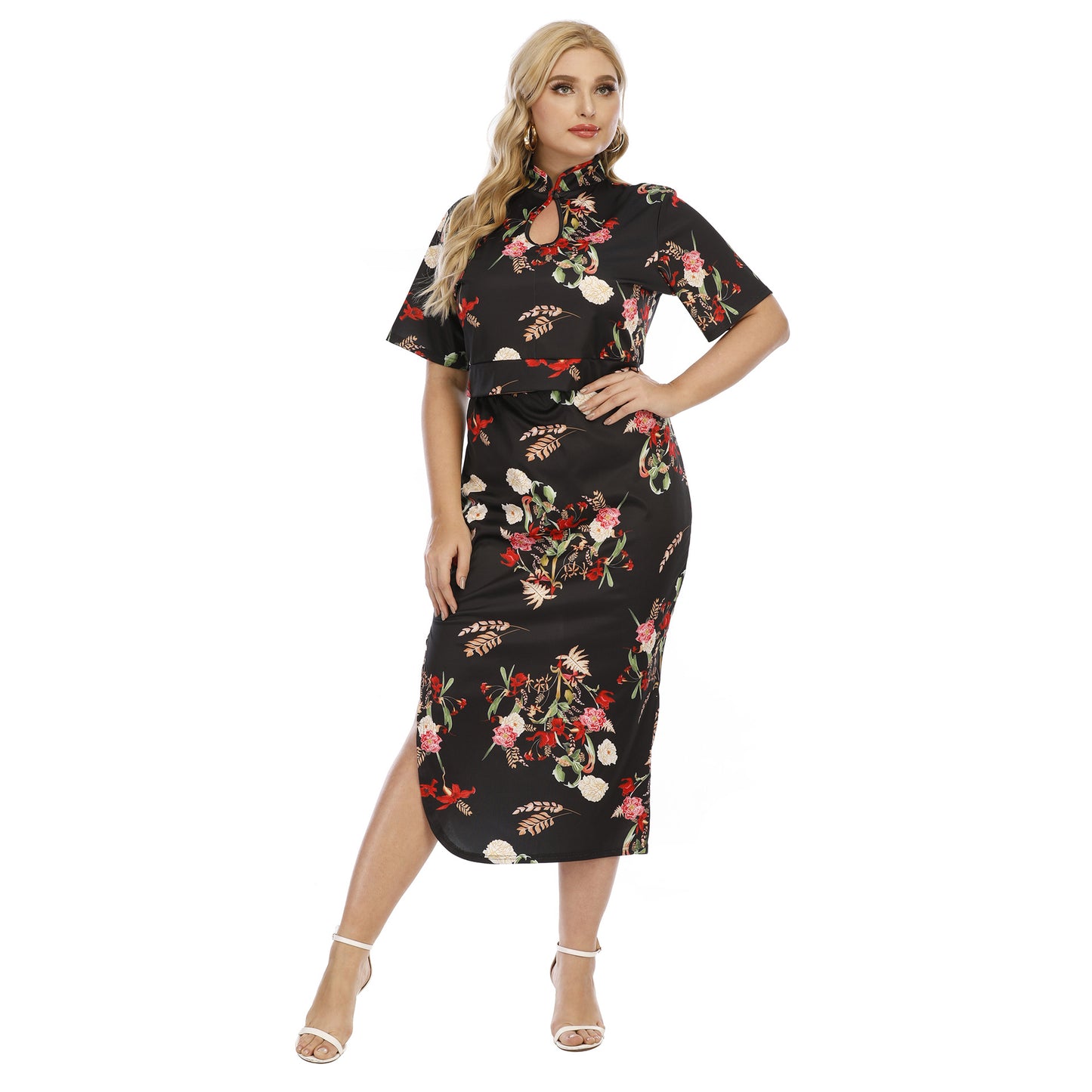 Femme Floral Print Midi Dress Set med nøglerumsdetalje Stilla