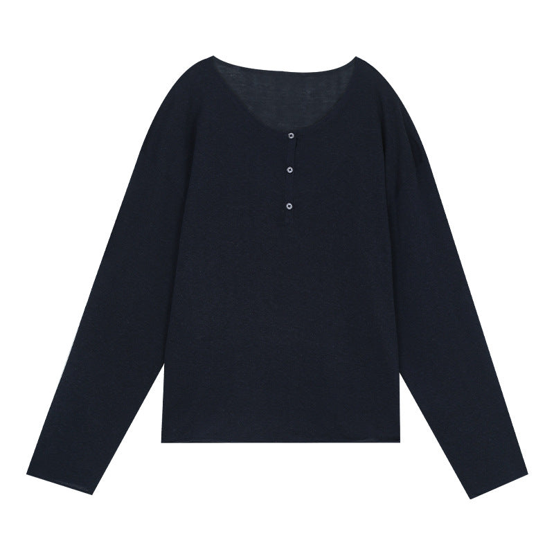 Dame afslappet longsleeve top med praktisk knapliste Stilla