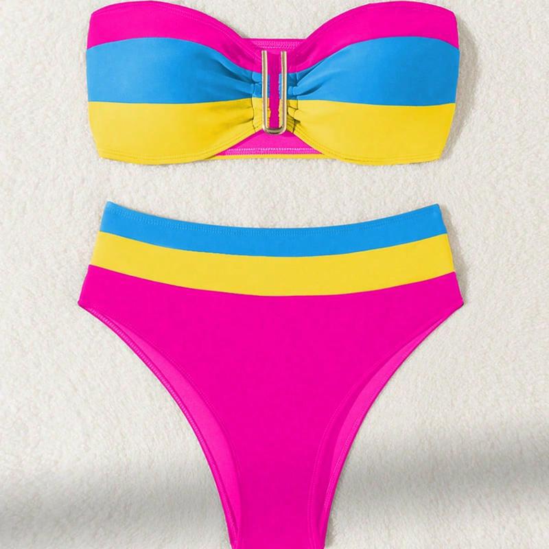 Dame Bandeau-bikini med høj skæring og mode accenter Stilla