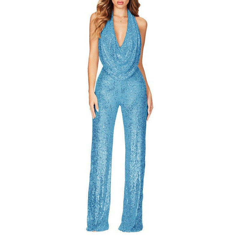 Stilla | Glamorous Udenærmet Halterneck Paillet Jumpsuit