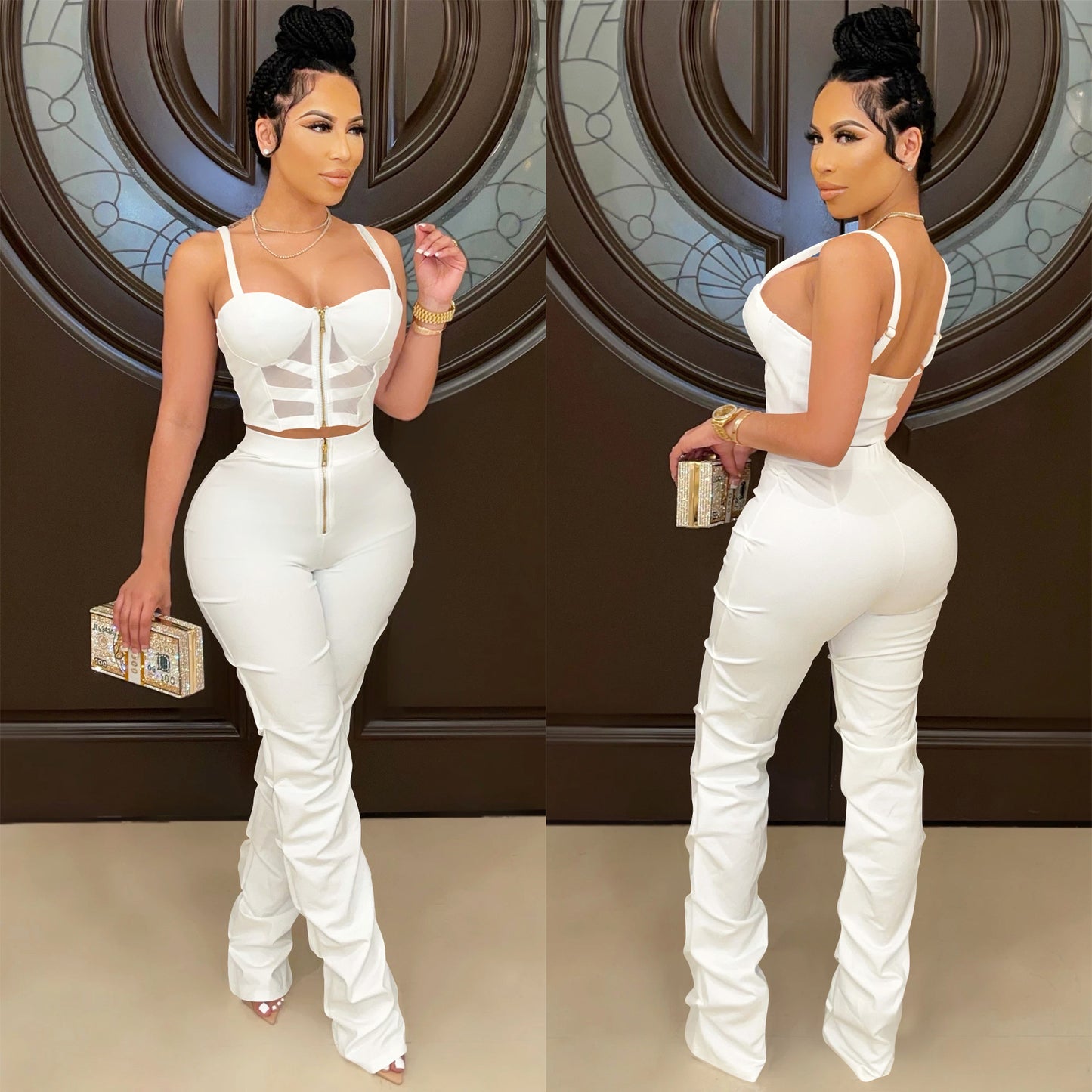 Dame figurtilpasset jumpsuit med transparente indsatser og lynlås Stilla