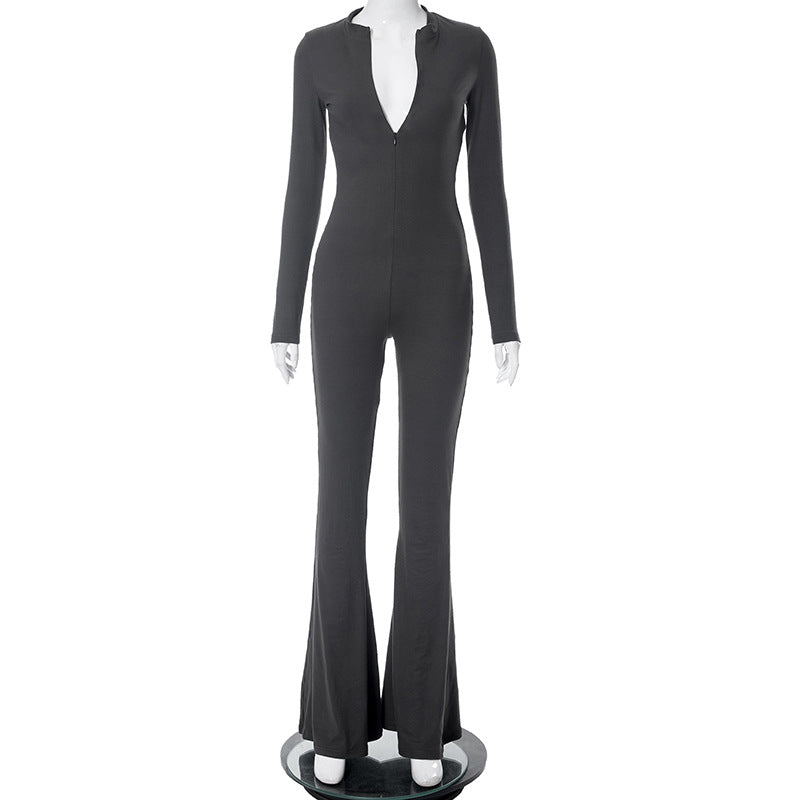 Dame Udringet Langærmet Jumpsuit med Lynlåsdetaljer Stilla