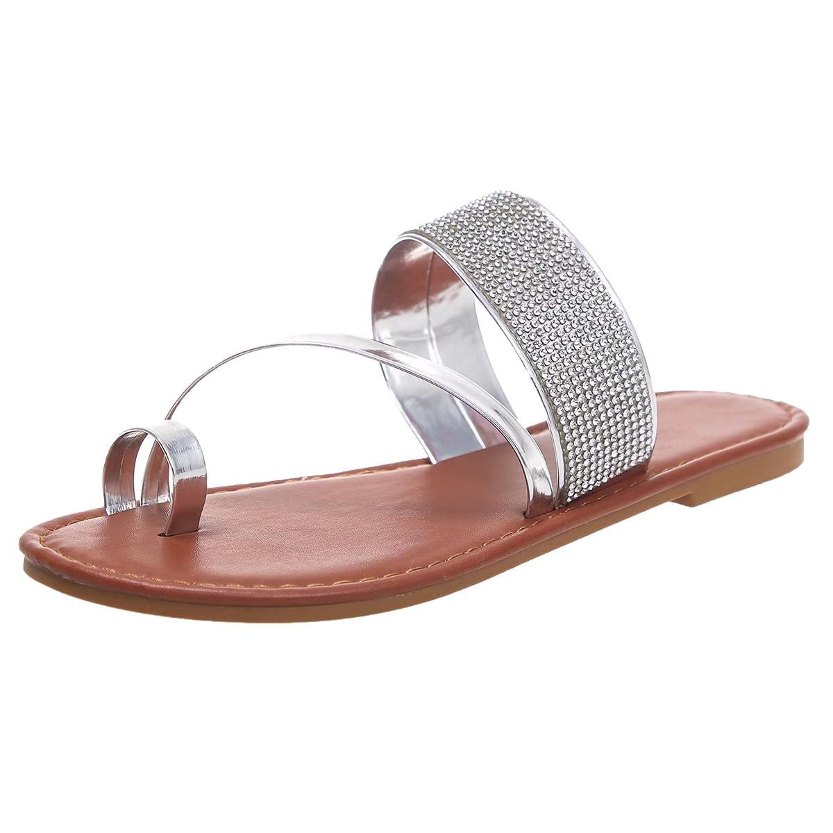 Dame mode tæer rem sandaler med funklende rhinestone detaljer og skridsikker sål Stilla