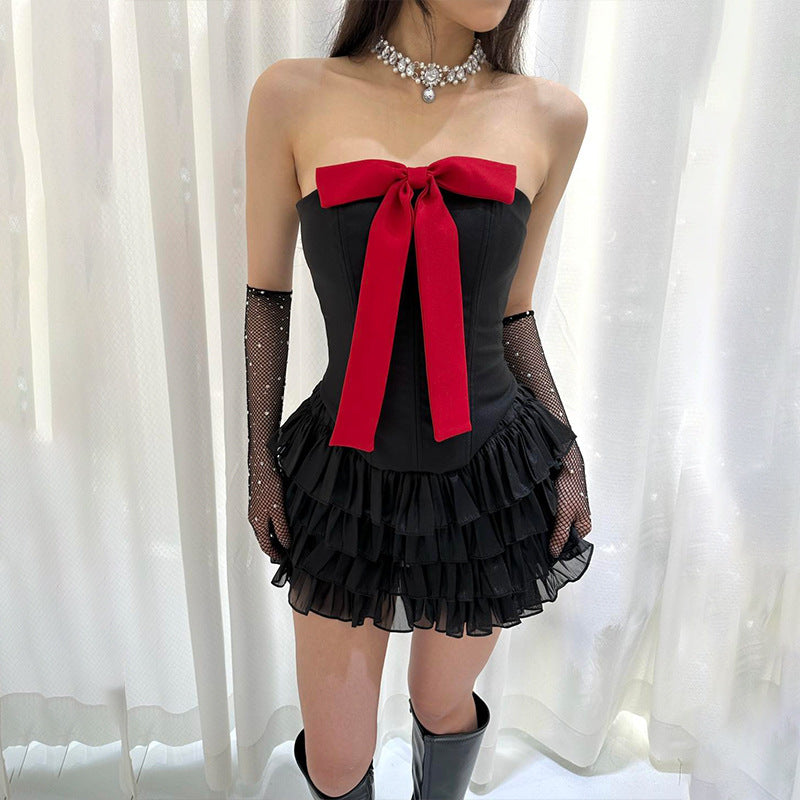 Stilla | Bow Vest Spliced Lotus Leaf Dress