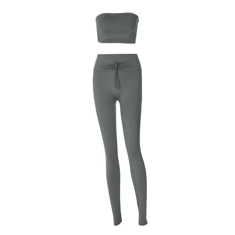 Dame Crop-Top og Leggings Sæt med raffineret rynkning og elastisk bånd Stilla