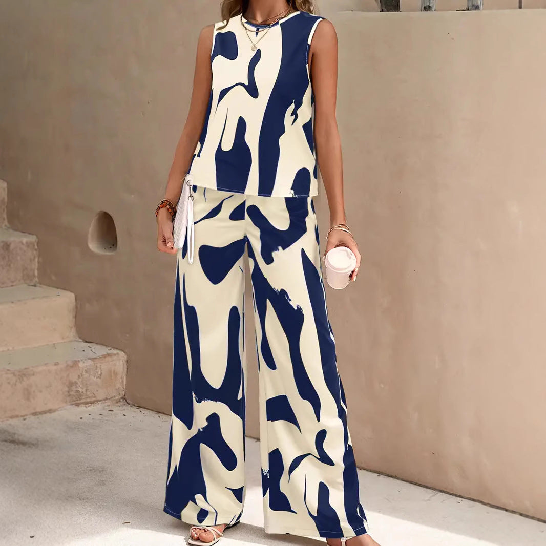 Dame bred jumpsuit sæt med kreativt mønster Stilla