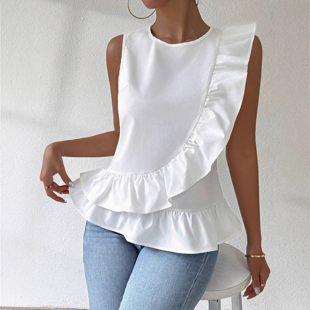 Dame elegant bluse med rynkedetaljer og asymmetrisk snit Stilla