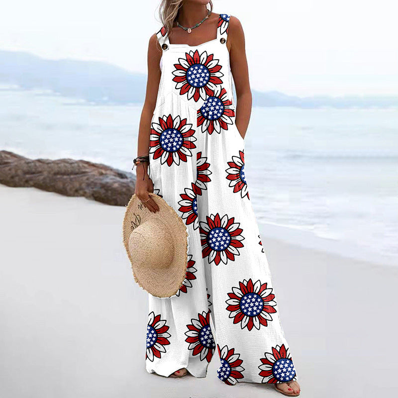 Dame Løs Jumpsuit med floraltryk og bredt ben Stilla