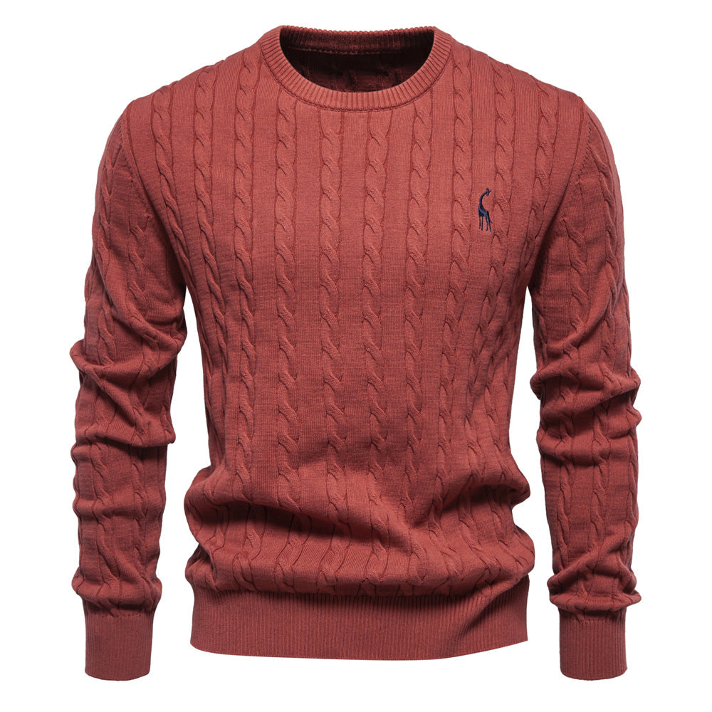 Herrer strikpullover med trendy fletstrik-optik og rund halsudskæring Stilla