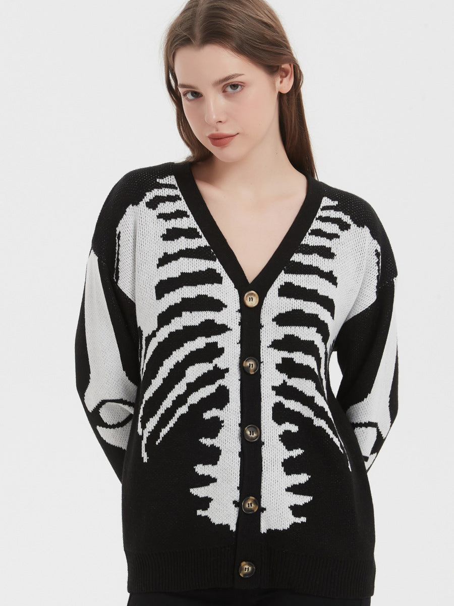Femme Graphic Skeleton Strikjakke Stilla
