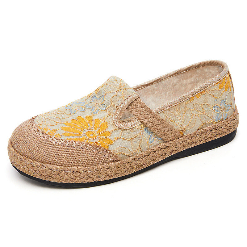 Dame Ballerinaer med floral spids og jute bund Stilla
