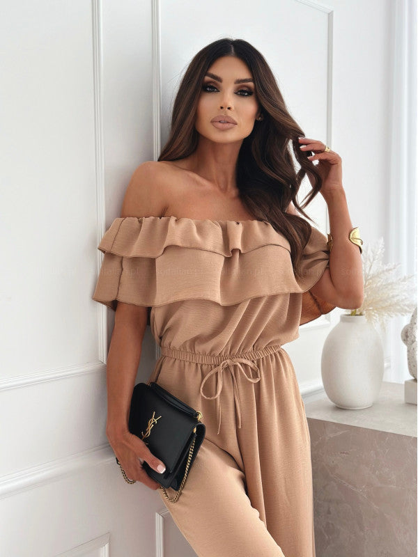 Dame Off-Shoulder Jumpsuit med bred ben og flæse detaljer Stilla