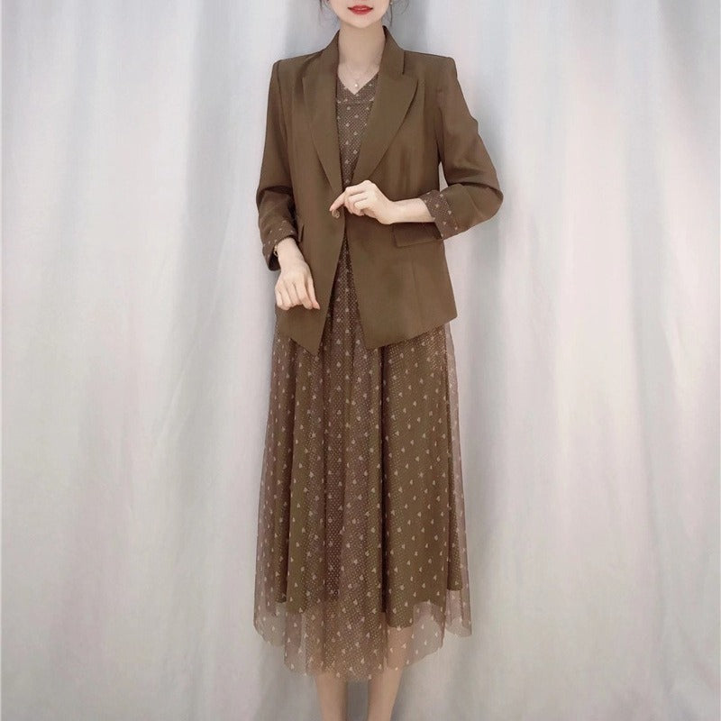 Kvinder elegant blazer med blomster maxi kjole Stilla