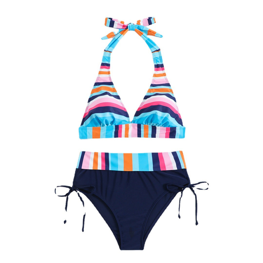 Dame bikini-top med nostalgisk stribemønster og justerbar halter Stilla