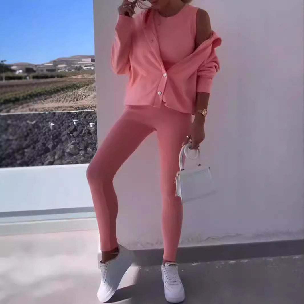 Dame Lækkert Lounge-sæt med oversized Cardigan og figursydde Leggings Stilla