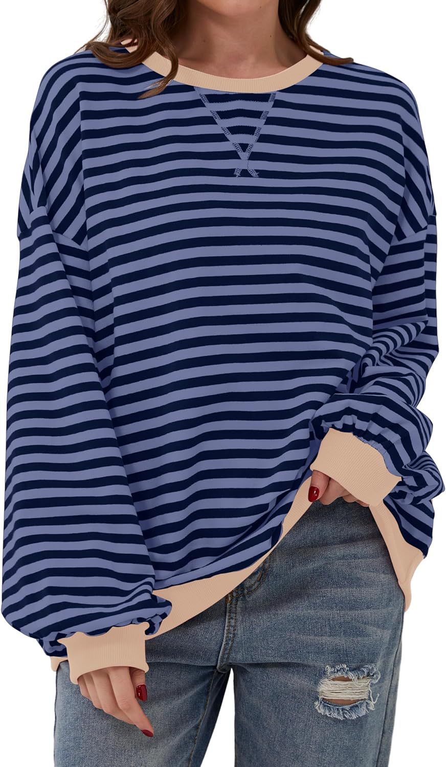 Stilla | Løs Stribet Pullover i Løs Pasform