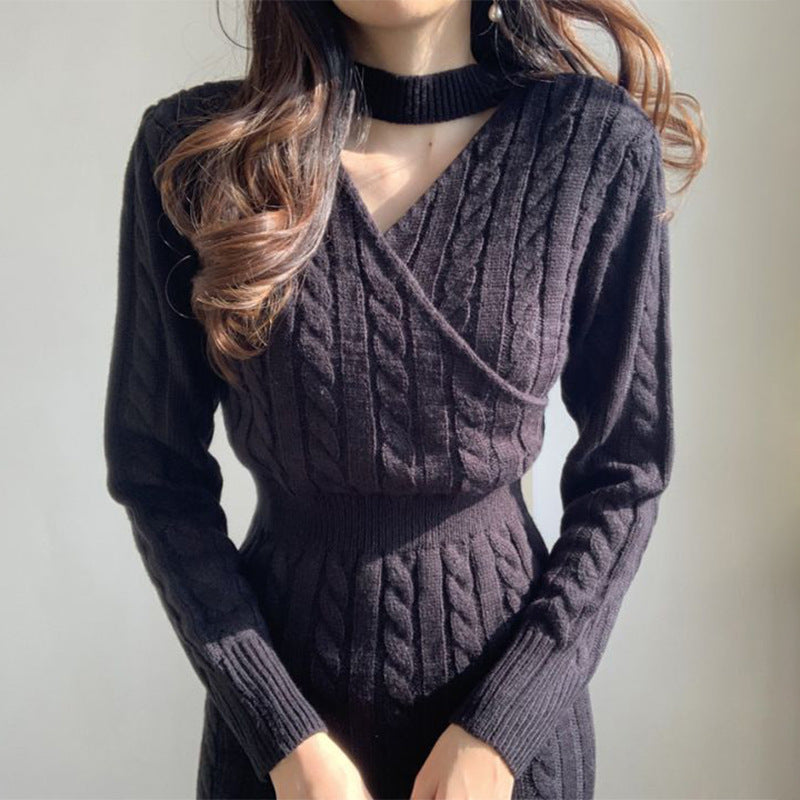 Femme Kabelstrik Midi Kjole med Side slids Stilla