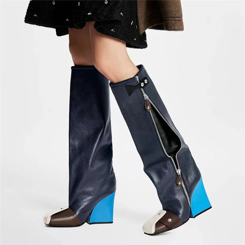 Dame Over-the-Knee Fashion Stiletto Støvler med iøjnefaldende kontrasthæl Stilla