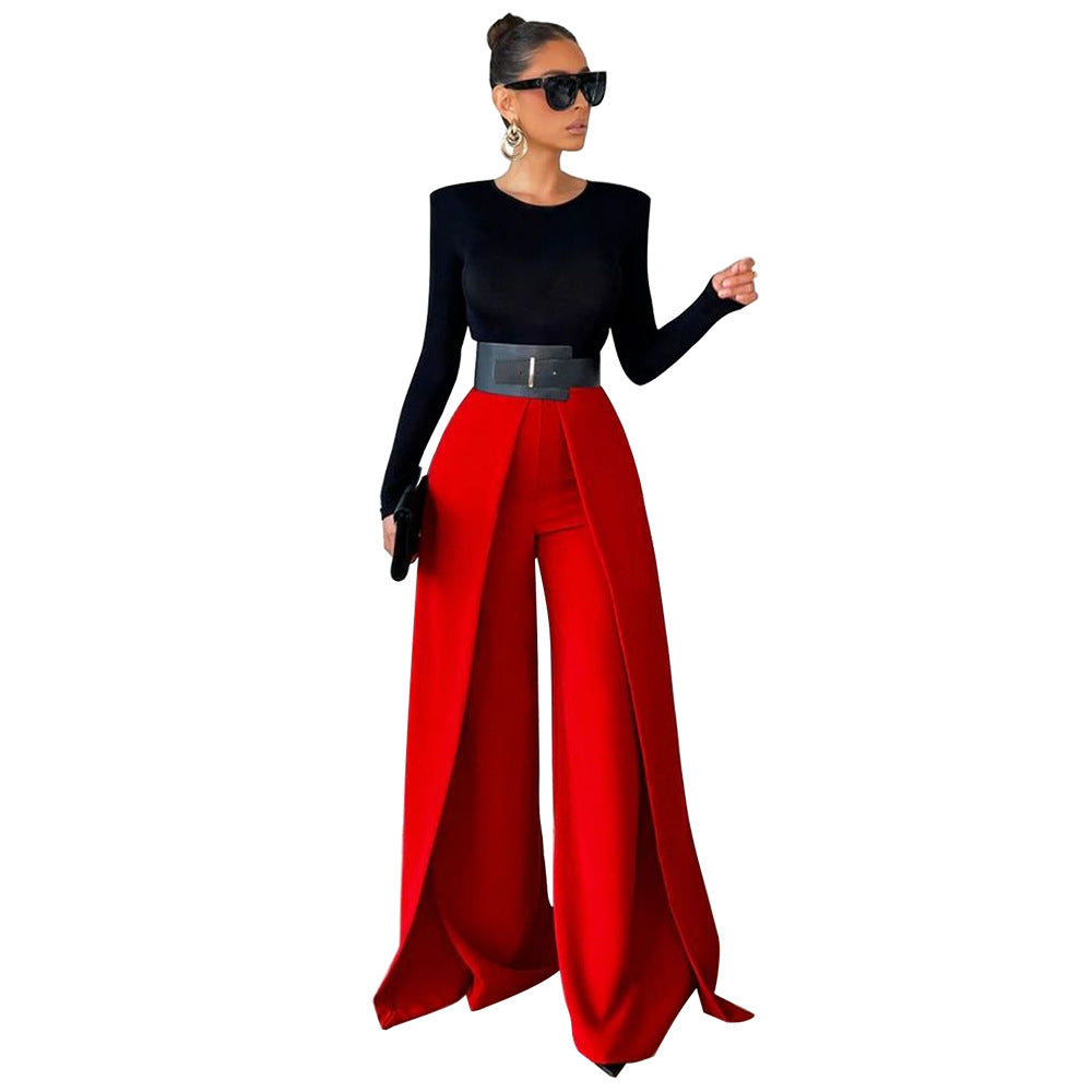 Dame elegant bluse med bred buksedragt Stilla