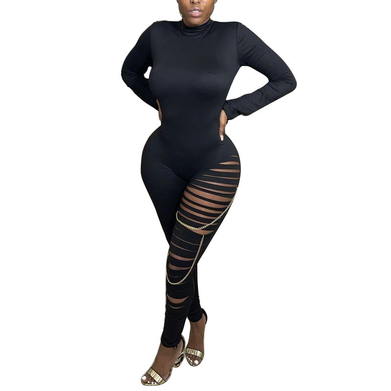 Dame figurformende jumpsuit med trendy cut-out detaljer og højhalset krave Stilla
