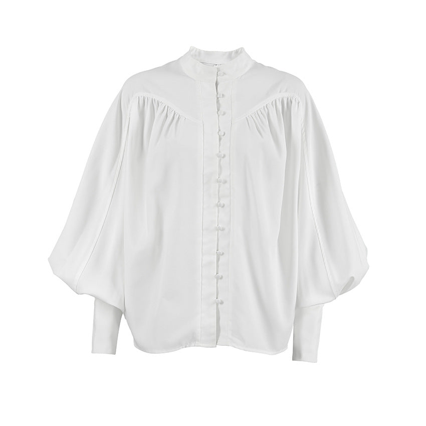 Dame Elegant Bluse med voluminøse ærmer og klassisk ståkrave Stilla