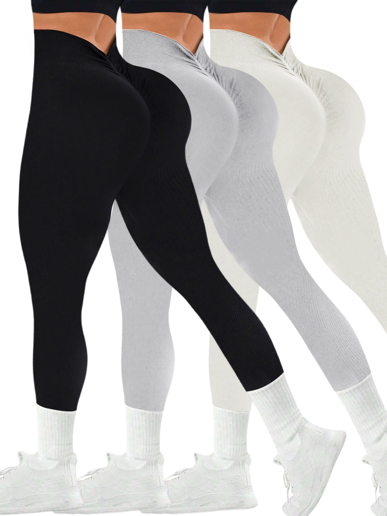 Dame Sport leggings med høj talje skæring og struktureret stof Stilla