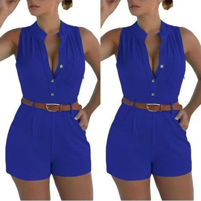 Dame jumpsuit med knaplukning og figursyet bælte Stilla