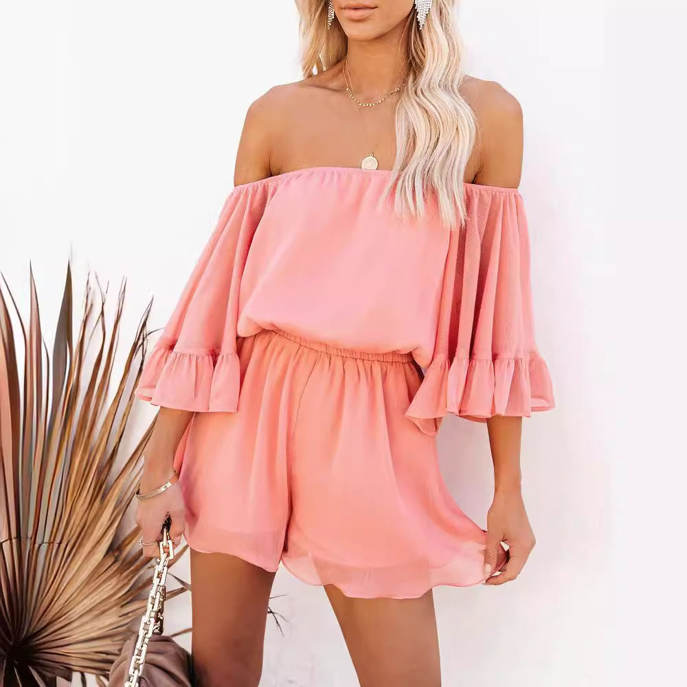 Dame Off-Shoulder Jumpsuit med voluminøse Rüschensleeves Stilla
