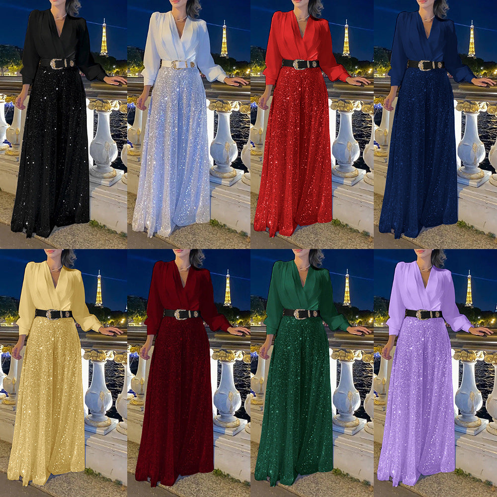 Dame Funklende Aftenkjole med elegant Overdel og glitrende Bunde Stilla