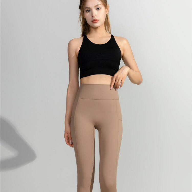 Dame High-Waist Yoga Leggings med sidelomme Stilla